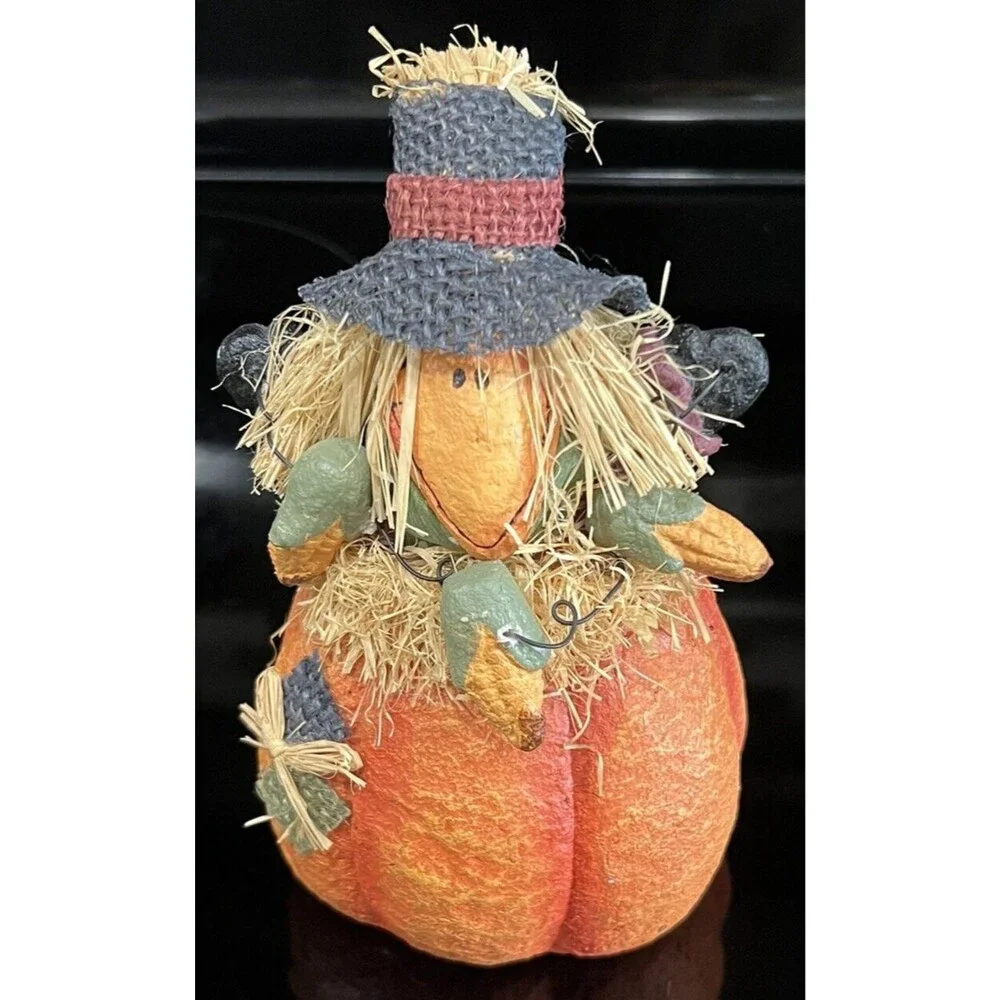 Scarecrow Pumpkin Figurine Eerie Alley Fall Halloween Thanksgiving Decor 6.5